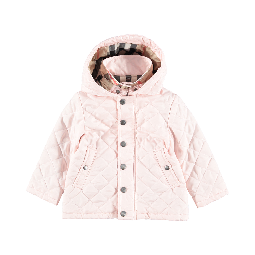 Burberry Pink Puffer Coat With Signature Lining - Footballers4Change